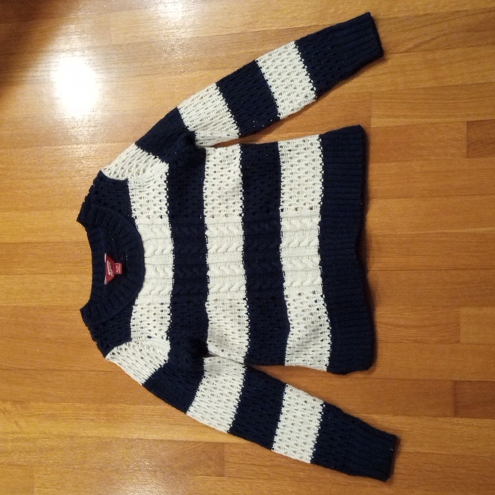 Arizona Jean Girls Navy Open Knit Crew Neck Sweater 10 1/2
